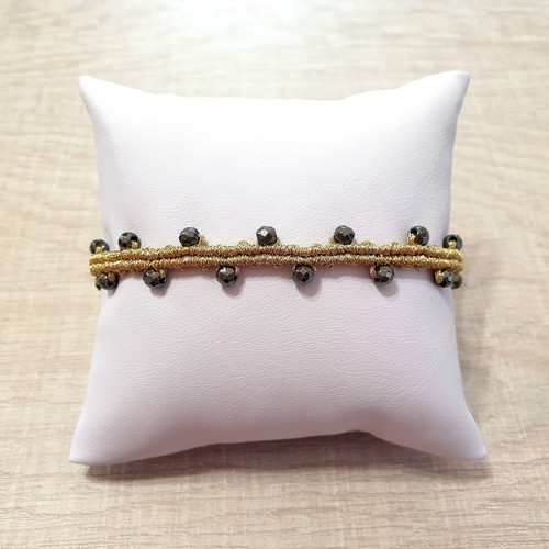 Handmade macrame bracelet with metallic gold cord and hematite stones new