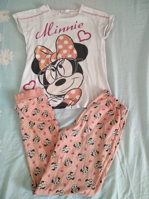 Disney Minnie girls' pajamas size 9-10, white and pink