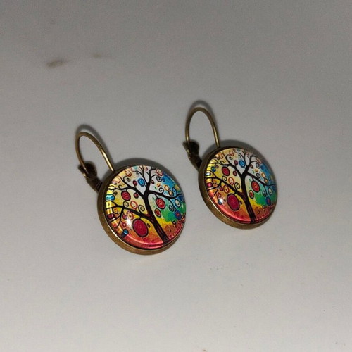 Vintage Boho Earrings bronze with Tree of Life like new