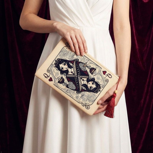 Queen of Hearts Playing Card Fabric Clutch Bag