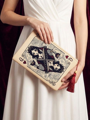 Queen of Hearts Playing Card Fabric Clutch Bag