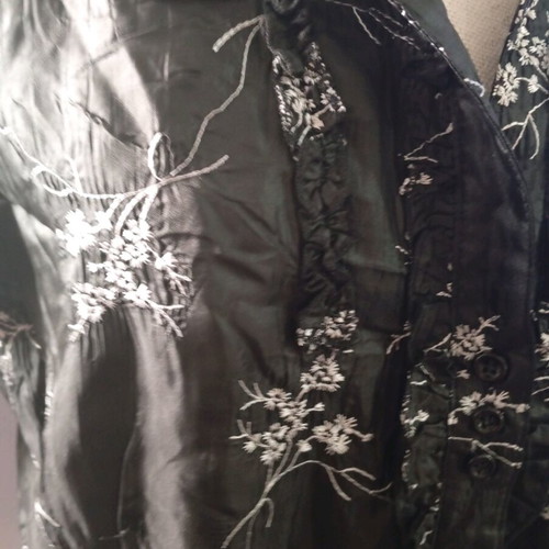 Polamiso black blouse with white embroidered flowers like new, size 44