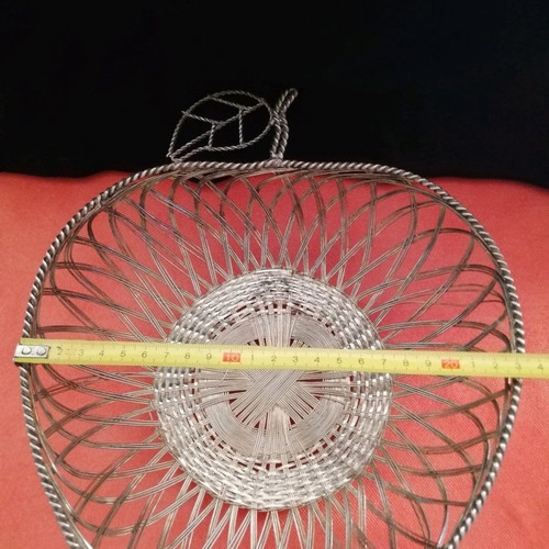 Silver-plated basket like new, woven metal mesh in silver color
