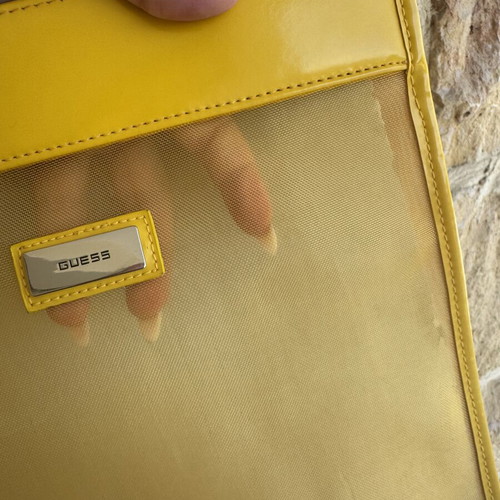 Guess Shoulder Bag yellow, like new, transparent with tulle and patent details