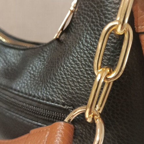Women's shoulder bag new, black with brown details
