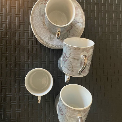 Greek coffee serving set 6 pieces blue with silver like new