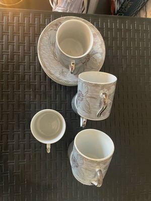 Greek coffee serving set 6 pieces blue with silver like new