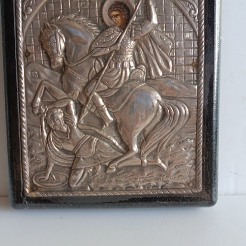 Silver Icon 950 Saint Demetrios used, Byzantine art replica