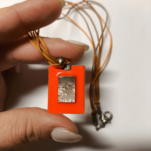 Necklace made of blown glass and 925 silver new, orange