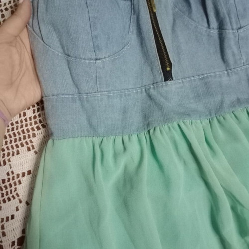Strapless dress Paranoia medium unused, denim top and turquoise bottom