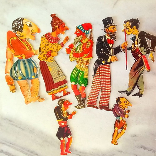 Shadow Theatre Karagiozis 8 hard cardboard figures like new