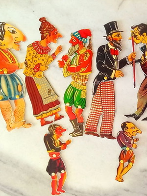 Shadow Theatre Karagiozis 8 hard cardboard figures like new