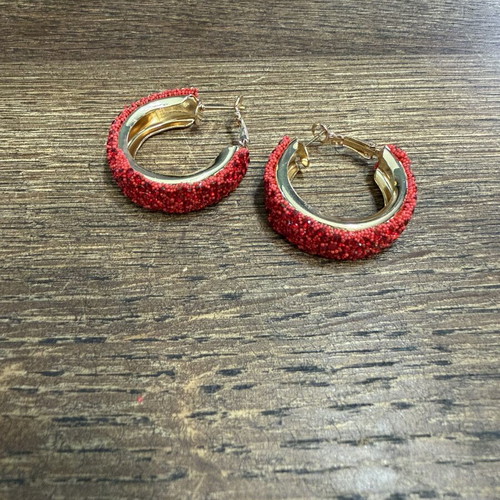 Earrings with zircon red, new