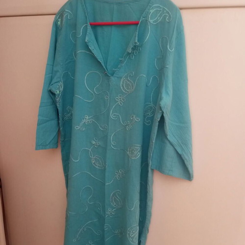 Beach Kaftan turquoise cotton with embroidery and sequins, like new
