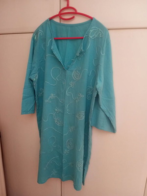 Beach Kaftan turquoise cotton with embroidery and sequins, like new