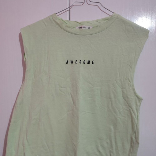 Terranova blouse XS used, light green with "AWESOME" print