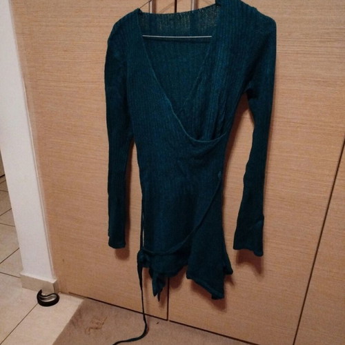 Long petrol pullover Italy like new, wool, one size
