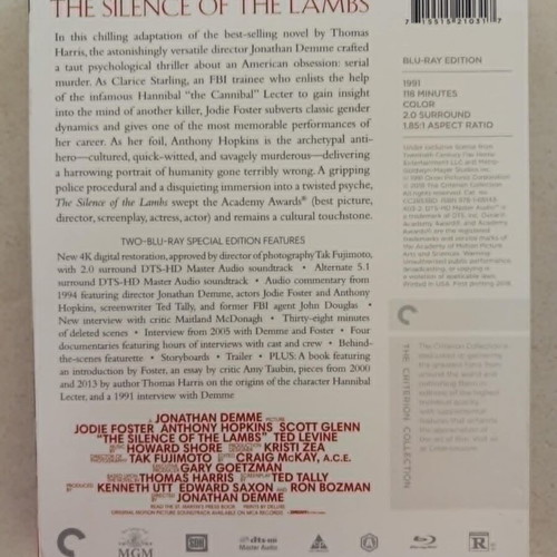 The Silence of the Lambs Criterion Collection Blu-Ray used, thriller
