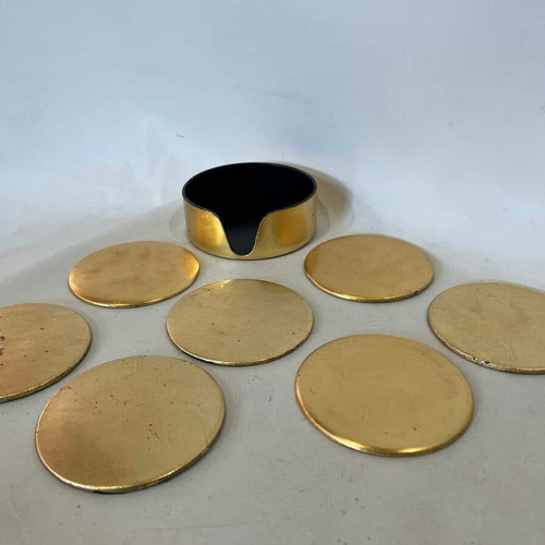 Set of 7 gold coasters with base, Inart 4x11.5