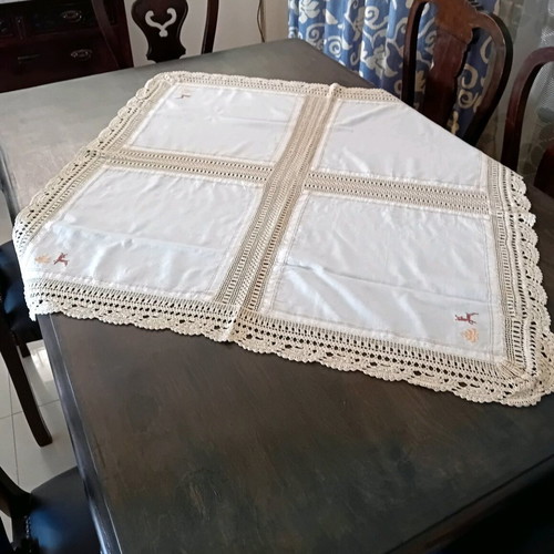 Handmade embroidered tablecloth with lace, new, cotton 1.15×1.15 m