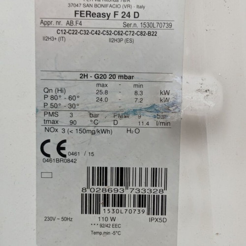 Ferroli FEReasy F 24 D gas boiler used, 8.3Kw