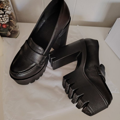 Women's black platform high heel shoes, size 36