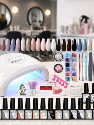 Set of 16 Gel Nail Polishes with UV/LED 48W Lamp and Starter Kit
