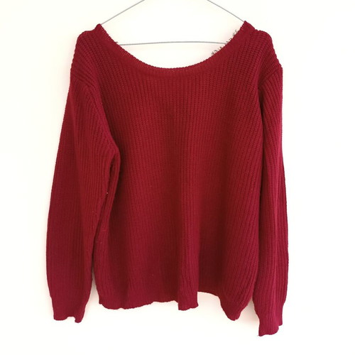 Shein sweater with black lace back, used, burgundy
