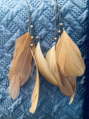 Bohemian Hanging Earrings with Feathers in Peach Soft Orange Color like new