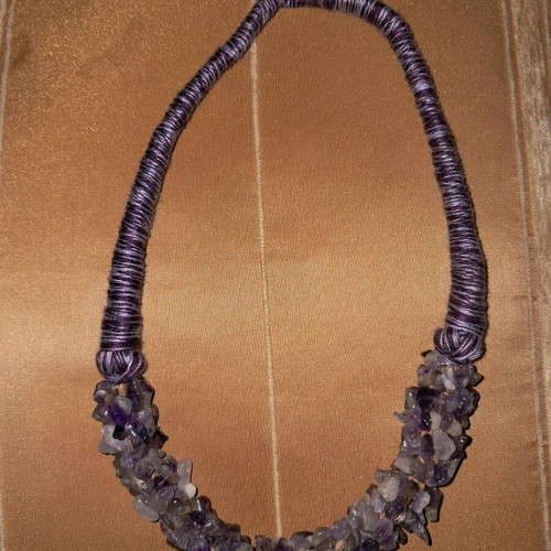 Handmade necklace with amethyst and purple thread, new