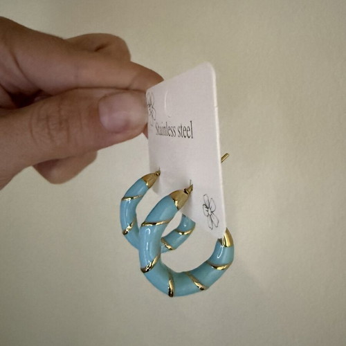 Steel turquoise and gold stud earrings new
