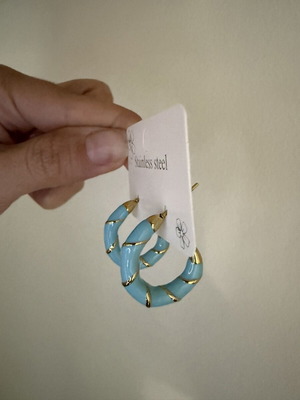 Steel turquoise and gold stud earrings new