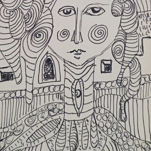 Psychedelic drawing The Girl and Her Guitar made to order