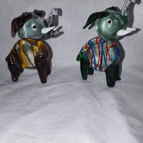Vintage glass elephant set, like new, Murano style, 9 cm