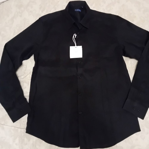 Linen men's shirt, black, XL