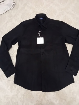 Linen men's shirt, black, XL