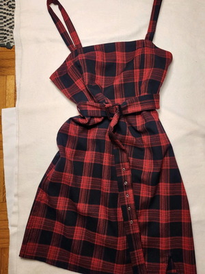Checked dress used with belt, size S, black and red
