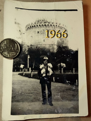 Vintage photo White Tower Thessaloniki 1966 used, authentic black and white