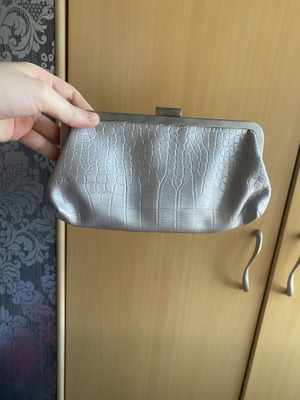 Silver Croc-Effect Evening Clutch Bag with Chain Strap like new