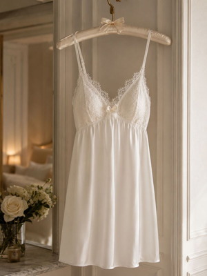 #OFFER Bridal Nightgown Miss Rosy - Ivory - made of georgette and lace 5371 NEW XL
