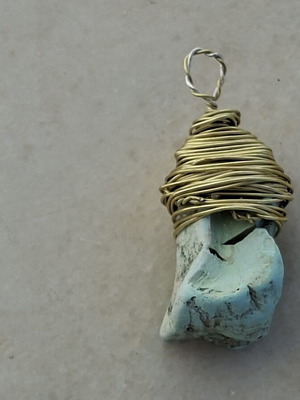 Handmade Turquoise Stone Pendant with Brass Wire
