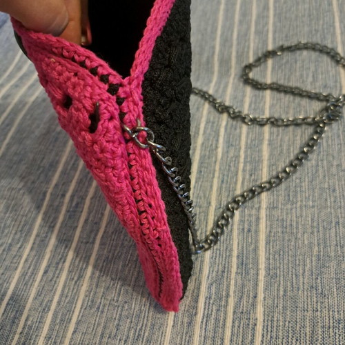 Handmade crossbody bag new, two-tone fuchsia and black