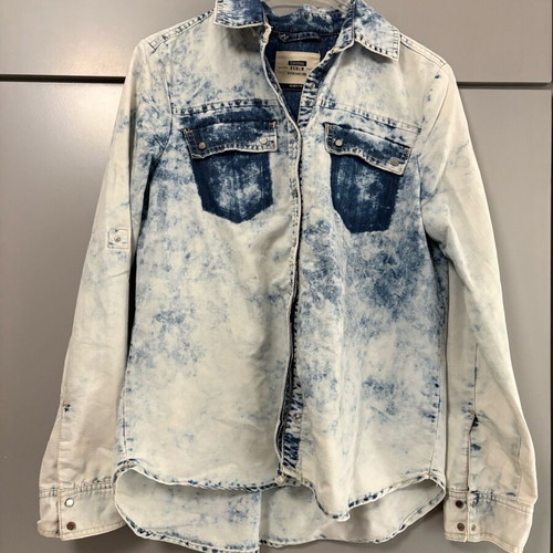 Bershka Denim Shirt Medium Acid Wash Blue/White like new