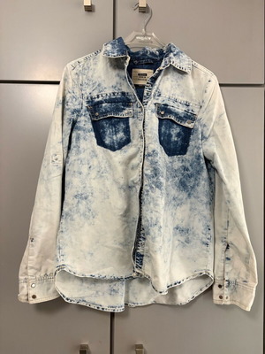Bershka Denim Shirt Medium Acid Wash Blue/White like new