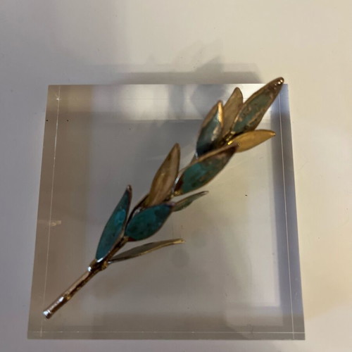 Press Papier Plexi-glass olive wreath brass and oxidation 8x8x2 cm new