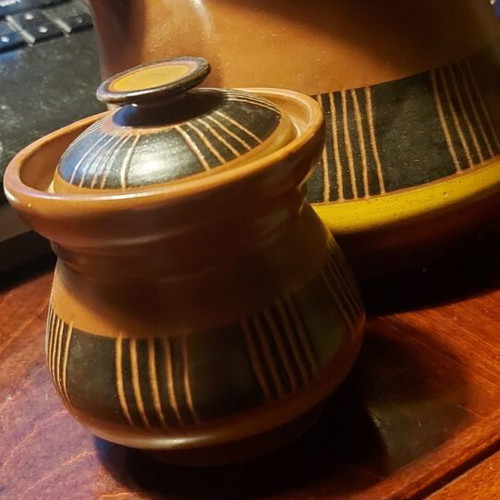 Clay handmade tea set new, 1970s, Skyrian style