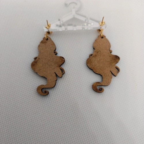 Wooden earrings 5 cm Beauty and the Beast with stainless steel clasp new