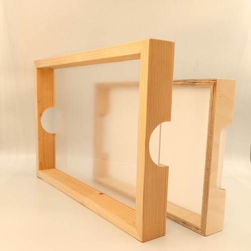 Serving trays new, handmade wood and plexiglass, made in Greece