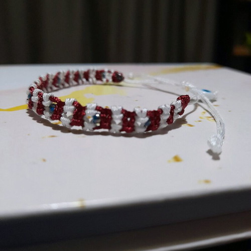 Handmade macrame Martaki bracelet made to order, white and red