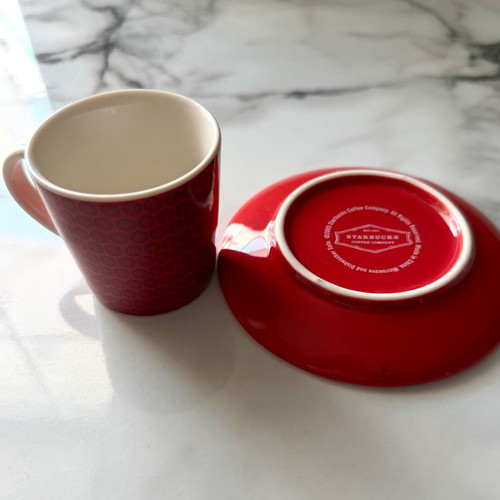 Starbucks coffee cup new, red with porcelain saucer